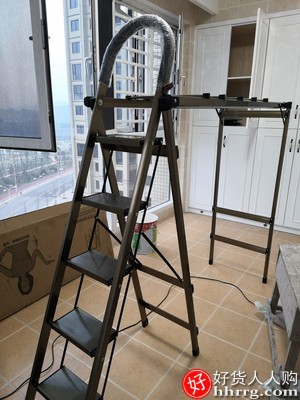 肯泰家用梯子折叠晾衣架，室内多功能两用伸缩人字梯插图3