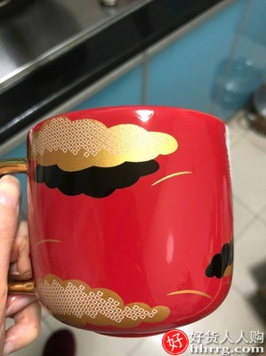 共禾京品中国风马克杯，创意情侣陶瓷水杯带勺