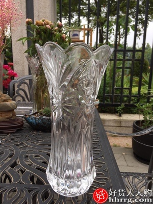 富贵竹百合花玻璃花瓶，欧式透明水晶客厅插花大号摆件