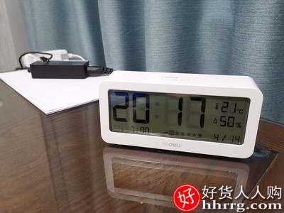 得力多功能电子闹钟，床头夜光温湿度计电子钟插图2