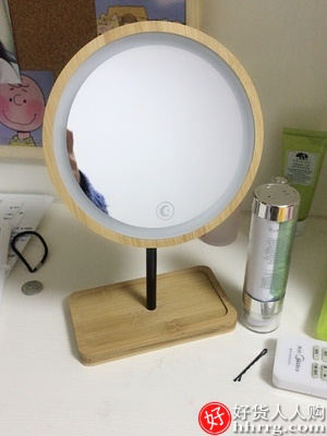 木质台式led化妆镜子，梳妆美妆补光日光充电台灯插图3