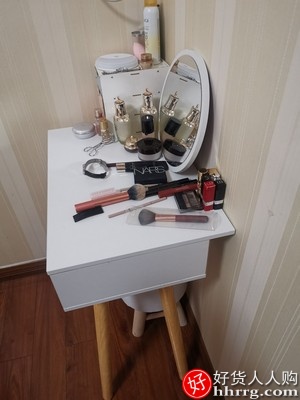 梳妆台ins收纳柜一体，卧室北欧现代实木化妆桌插图1