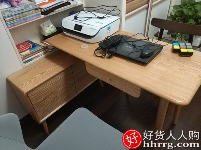 源氏木语实木转角书桌书架组合，家用电脑台式桌伸缩办公桌插图3