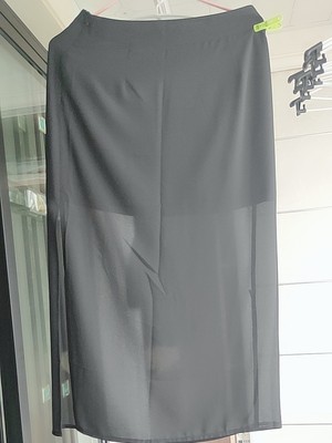 夏季黑色雪纺半身裙，垂感高腰长裙侧开叉包臀裙插图1