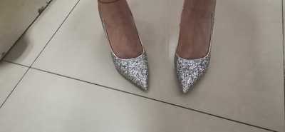 银色仙女名媛法式小高跟鞋，细跟水晶单鞋婚鞋插图2