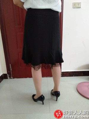 黑色荷叶边鱼尾裙，高腰拼接蕾丝裙包臀裙插图4