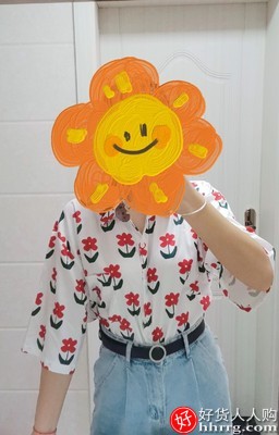 印花短袖衬衫女，逸阳高腰显瘦百搭牛仔裤女