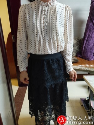 长袖雪纺衫女装，气质木耳边波点上衣