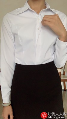 秋冬长袖方领女式衬衫，白色职业衬衣插图5