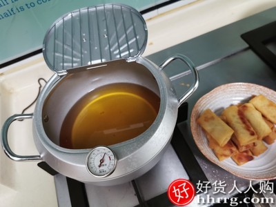 日本进口吉川油炸锅带温度计，家用小炸锅不粘20cm早餐锅插图1