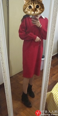 大码胖mm长袖红色连衣裙，减龄显瘦小香风长裙插图3