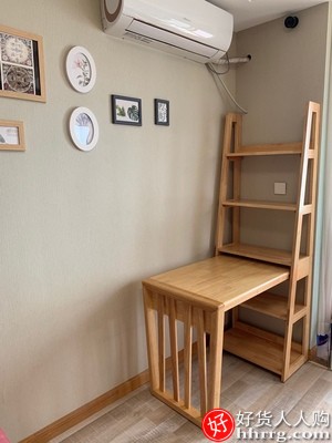 全实木卧室书桌书架组合，一体可伸缩拐角写字桌