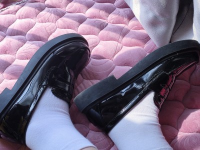 黑色软妹女式皮鞋，英伦风平底复古日系jk制服单鞋插图5