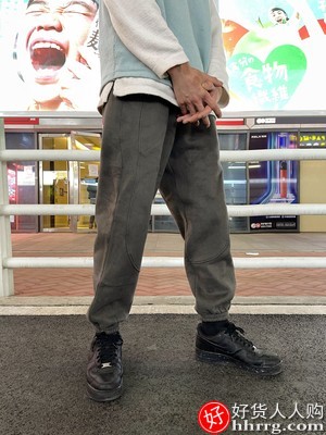 潮流卫裤男，潮牌日系束脚裤加绒运动工装裤
