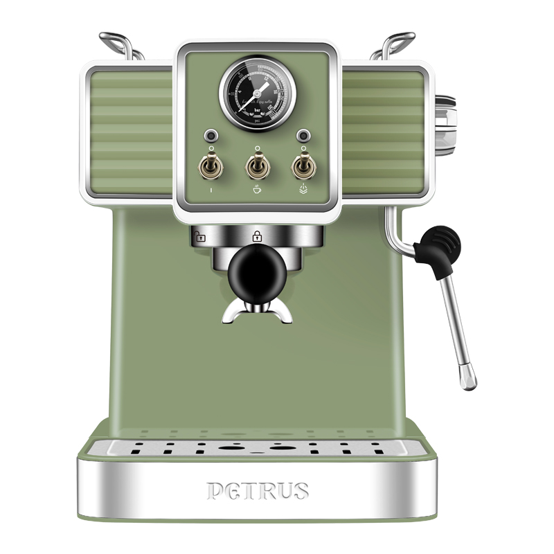 柏翠全半自动咖啡机PE3690，家用小型15bar蒸汽打奶泡复古意式咖啡机