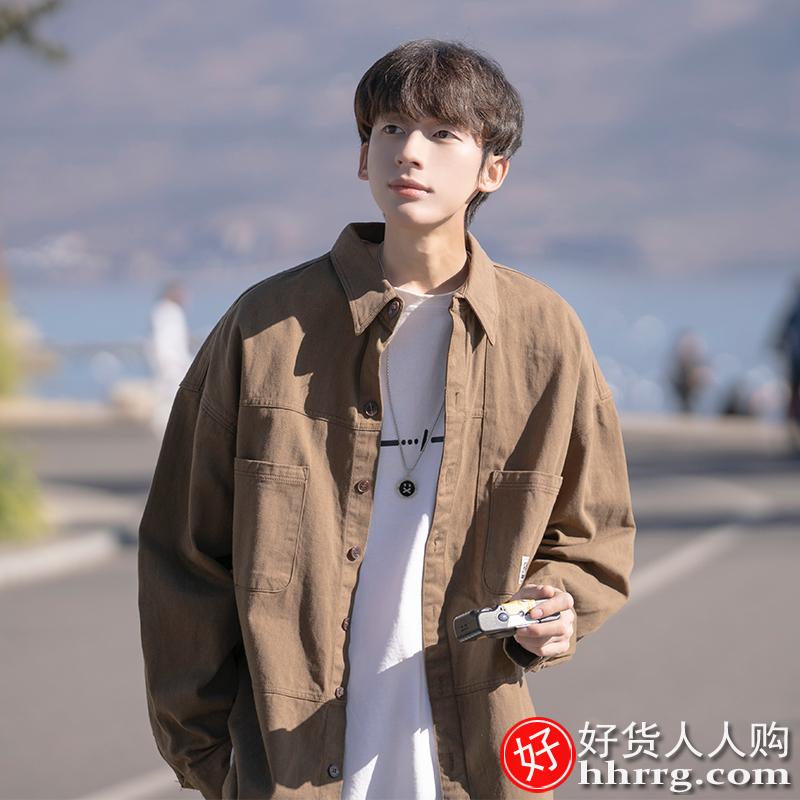 港仔文艺长袖衬衫男，外套夏季宽松春秋痞帅男生衬衣