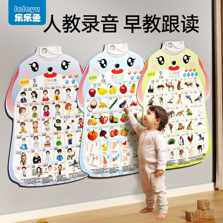 leleyu乐乐鱼 卡通兔有声早教挂图 识字表墙贴3张