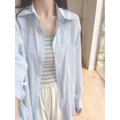 JRET防晒衬衣 女款 夏季2025新款 新品蓝色衬衫 蓝色 XL 建议115-130斤