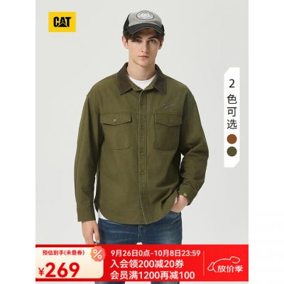 CAT卡特 男士后背山系 印花单夹克 美式休闲工装外套 青绿色 M