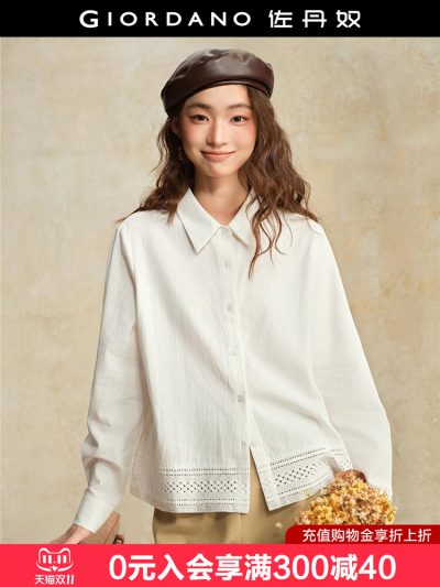 佐丹奴 女士白衬衫 设计师款 新款纯棉拼接蕾丝宽松18345616