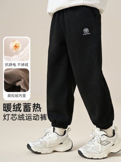 Romon 罗蒙 儿童加绒灯芯绒运动卫裤